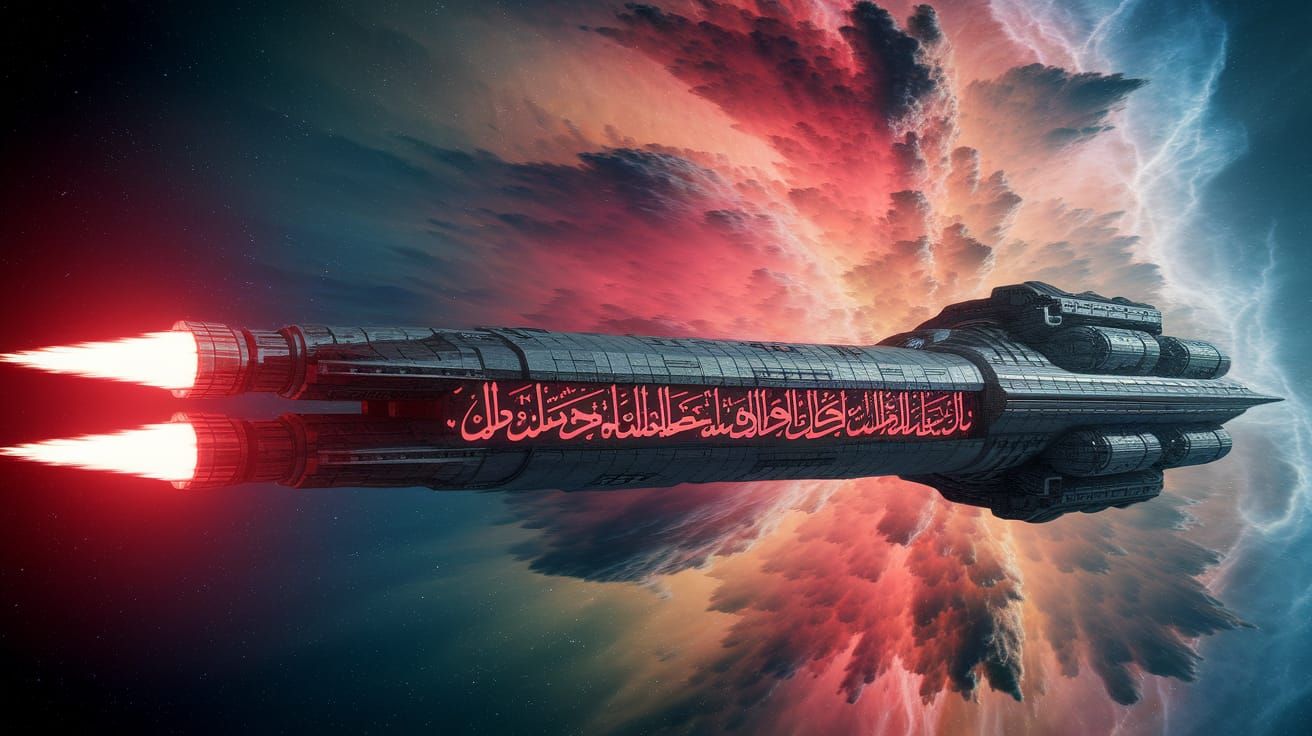 Colossal Spaceship Al-Ahmar Approaching Nebula in 8k