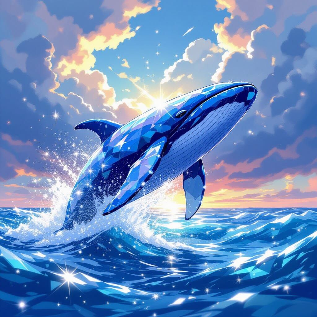 Sparkly Diamond Whale Breaching Crystal Sea
