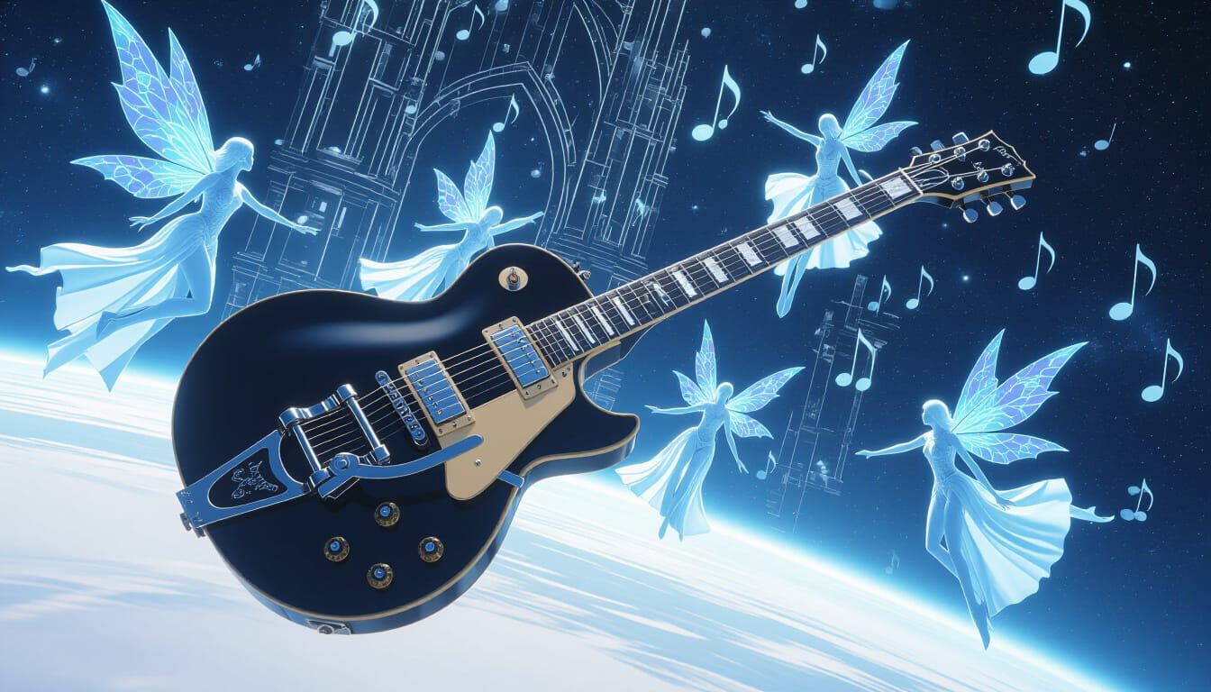 Gothic Guitar as Cosmic Nexus in Space Render