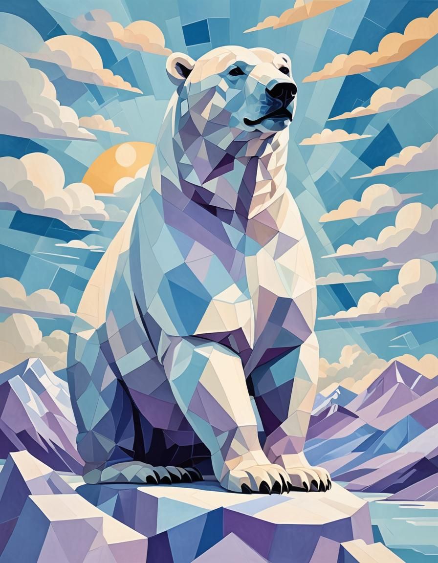 Geometric Pastel Polar Bear in Arctic Landscape
