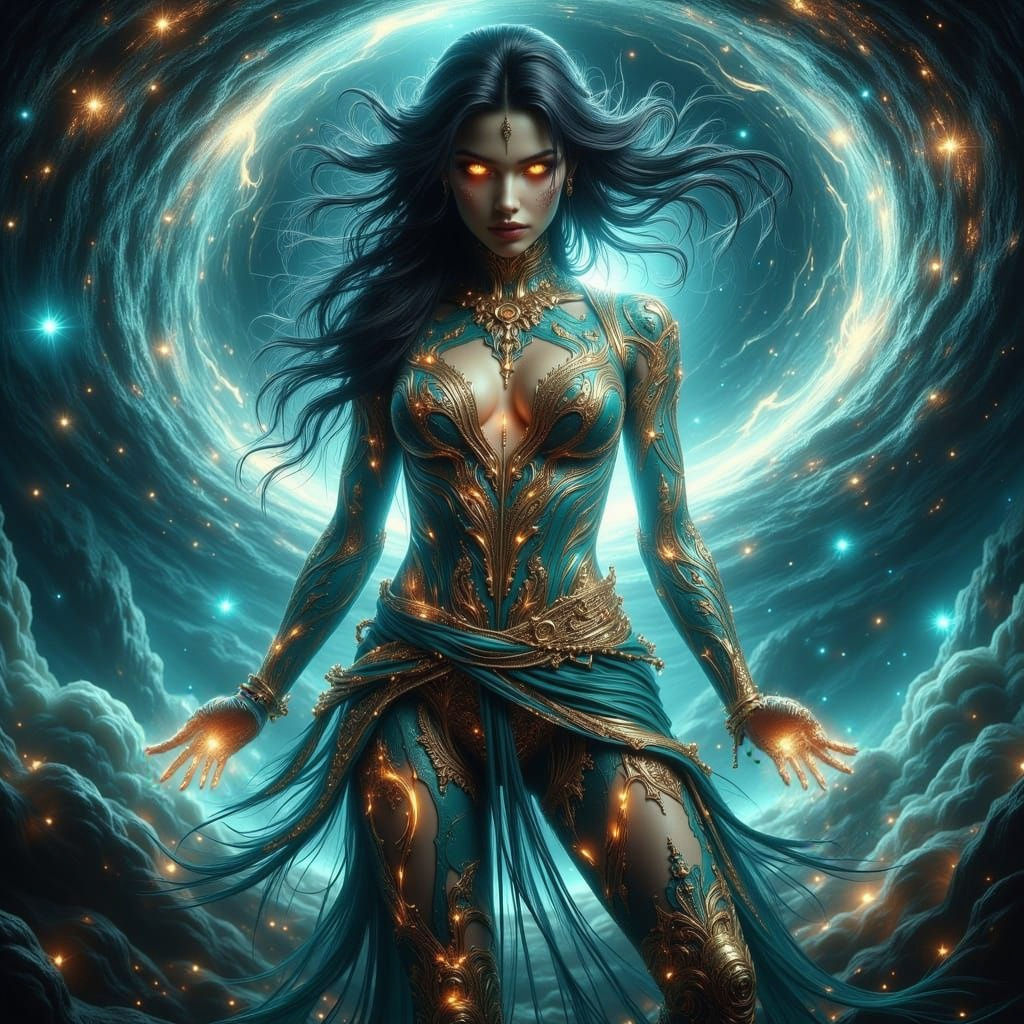 Celestial Valkyrie in Cosmic Vortex Splash Art