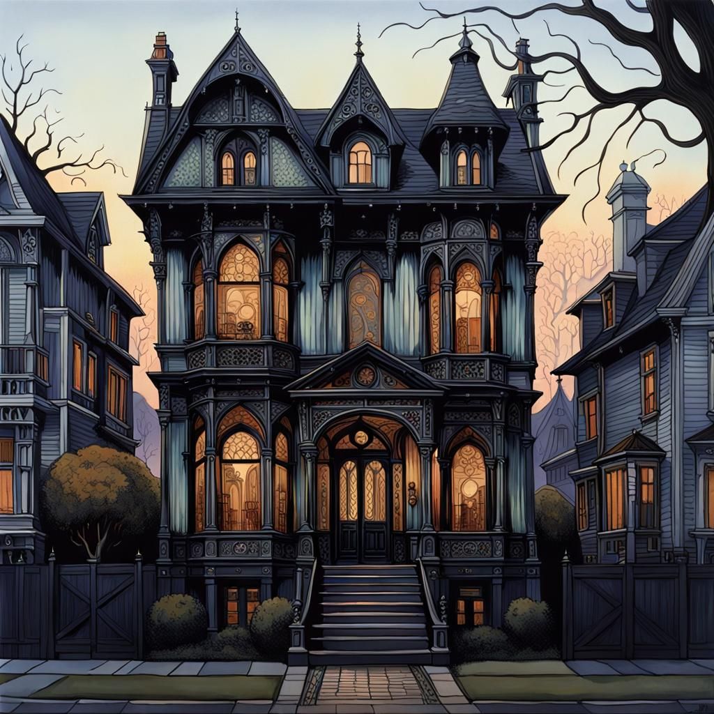 Spooky Victorian House in Gothic Architectural Style