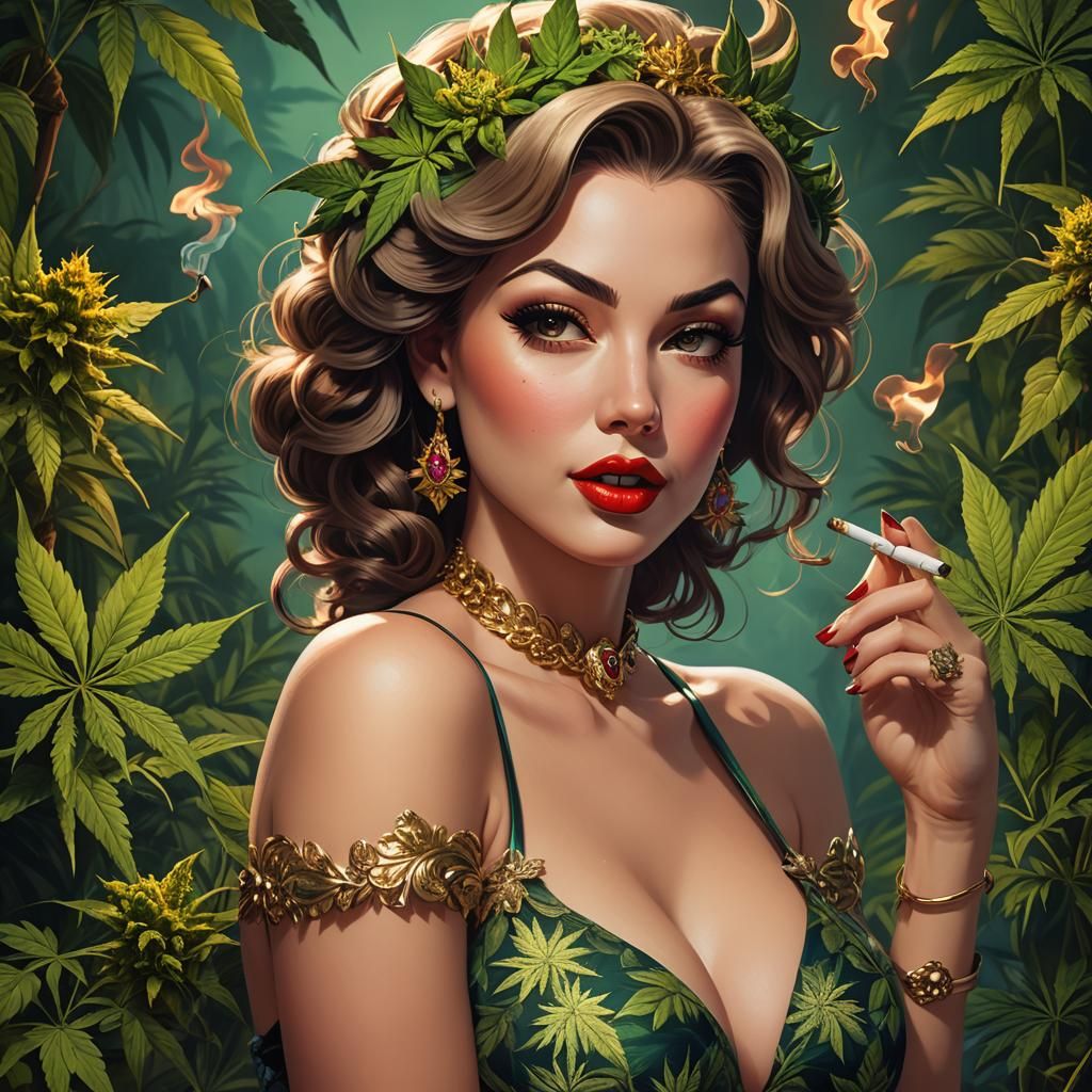 Glamour Portrait of Woman Smoking, Detailed Fantasy Art