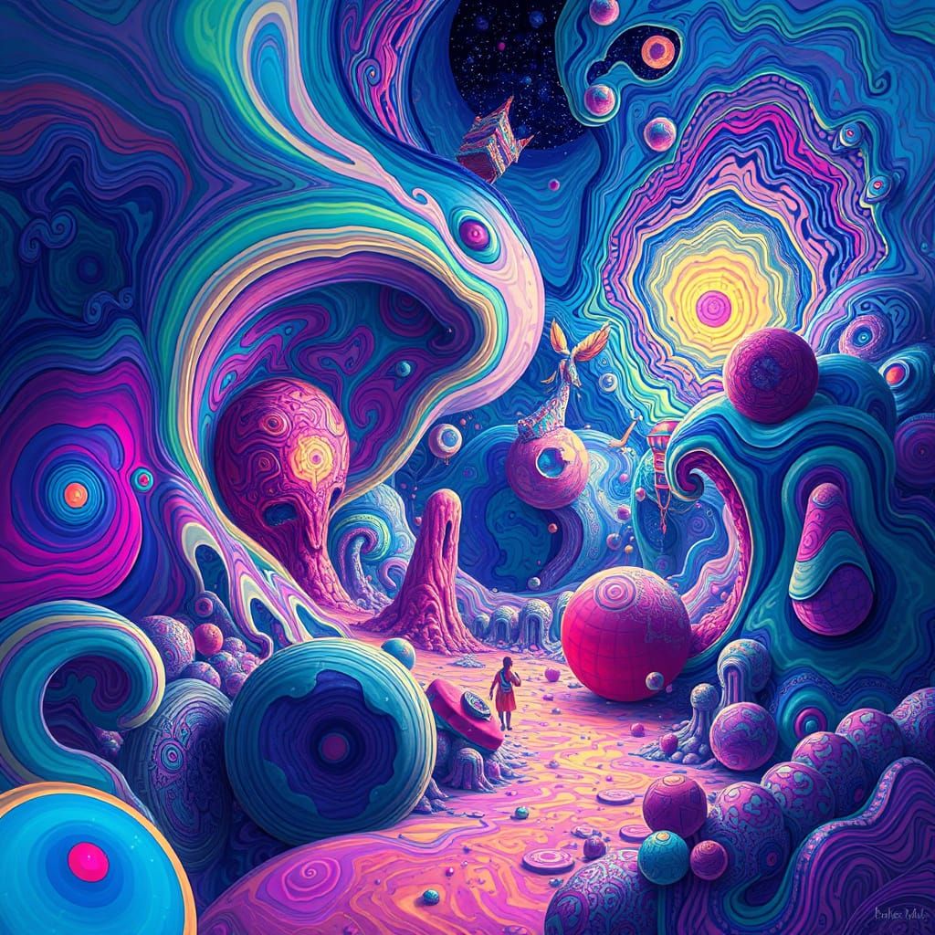 Psychedelic Dreamscape of Abstract Shapes in Digital Art