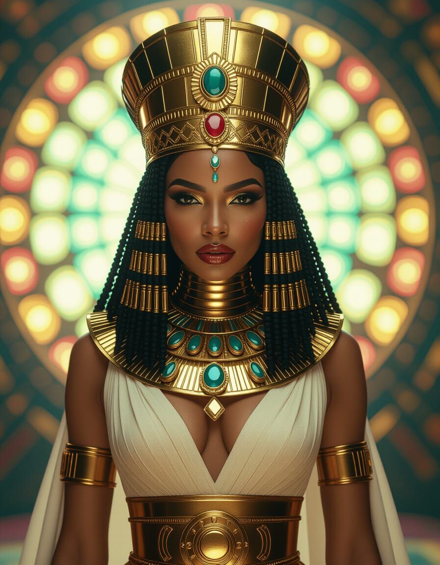Afrofuturistic Queen Cleopatra Portrait in Opulent Gold