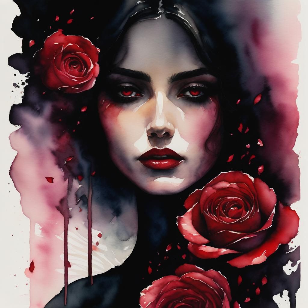 Melancholy Watercolor Portrait of Heartbroken Woman