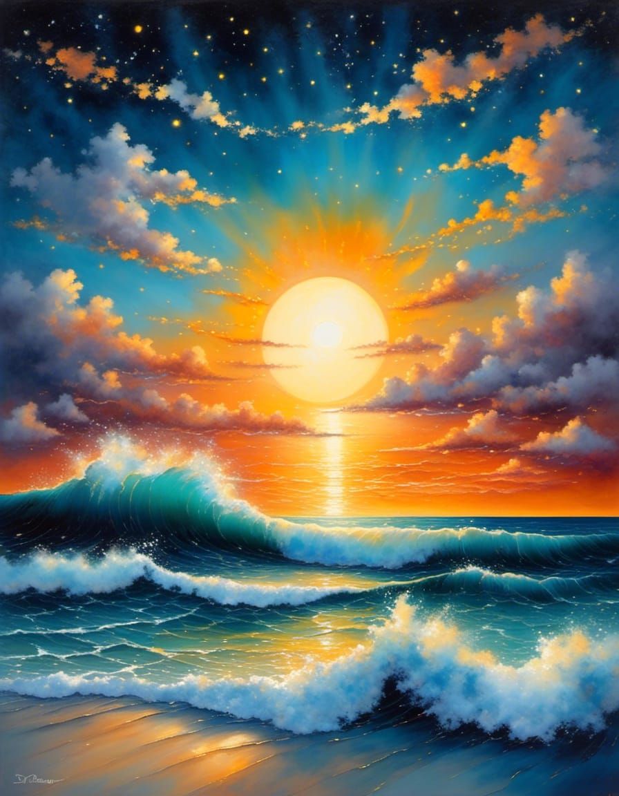 Surreal Fantasy Landscape in Dark Watercolor Style