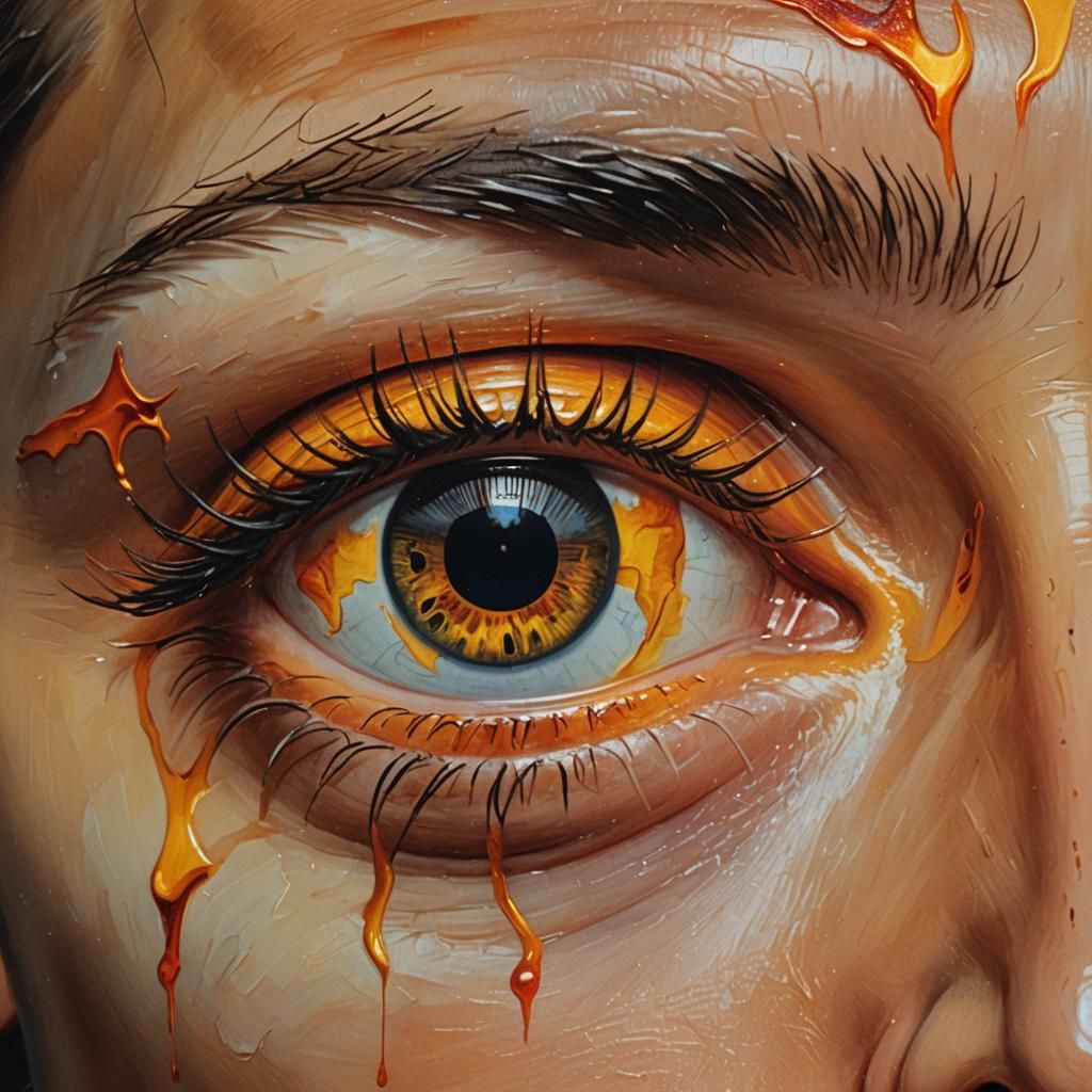 Fiery Eye: Surreal Oil Painting Reflection