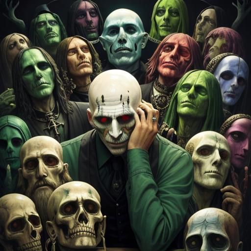 Distressed Man Surrounded by Taunting Heads: Surreal Oil Pai...