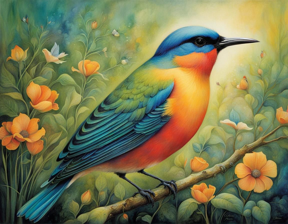 Colorful Bird in Expressive Portrait Style