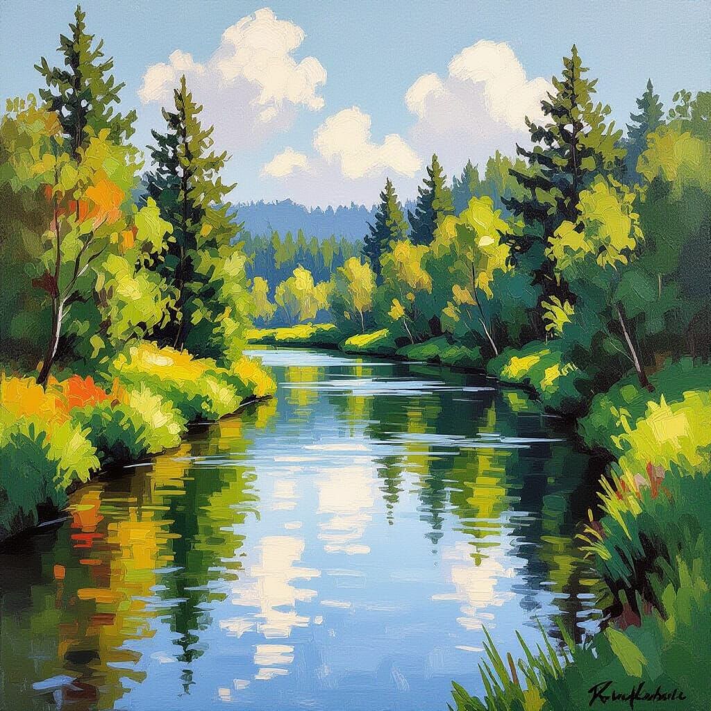 D River, Lincoln City, Oregon: Impressionist Painting