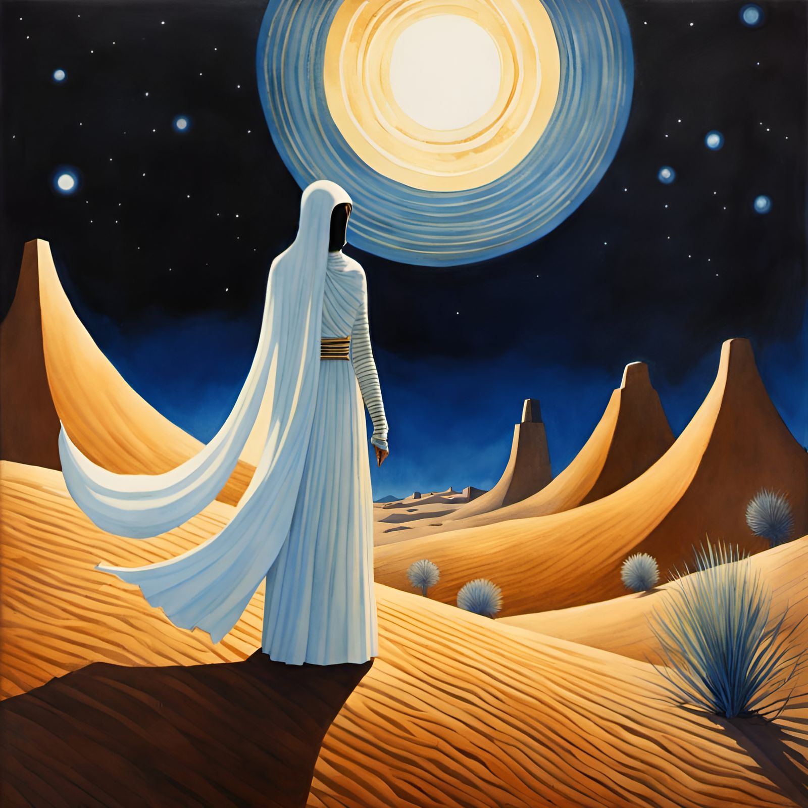 White Light Figure in Surreal Desert Night