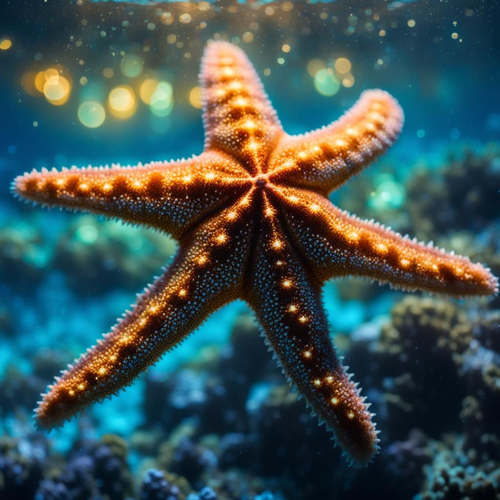 Iridescent Sea Star Portrait in Ocean Depths