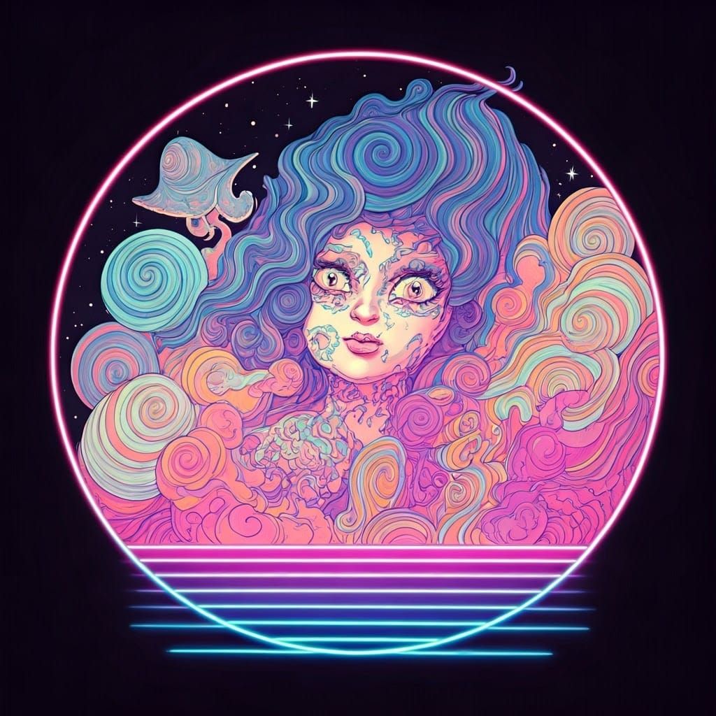 Psychedelic Synthwave Record Sleeve Art