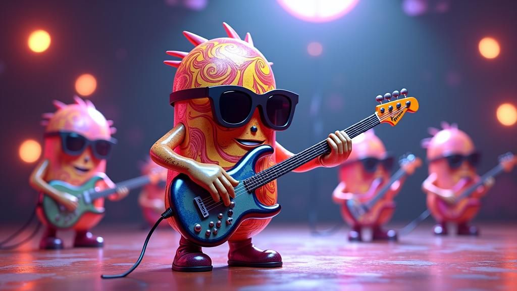 Animated Musical Note Plays Guitar Riff