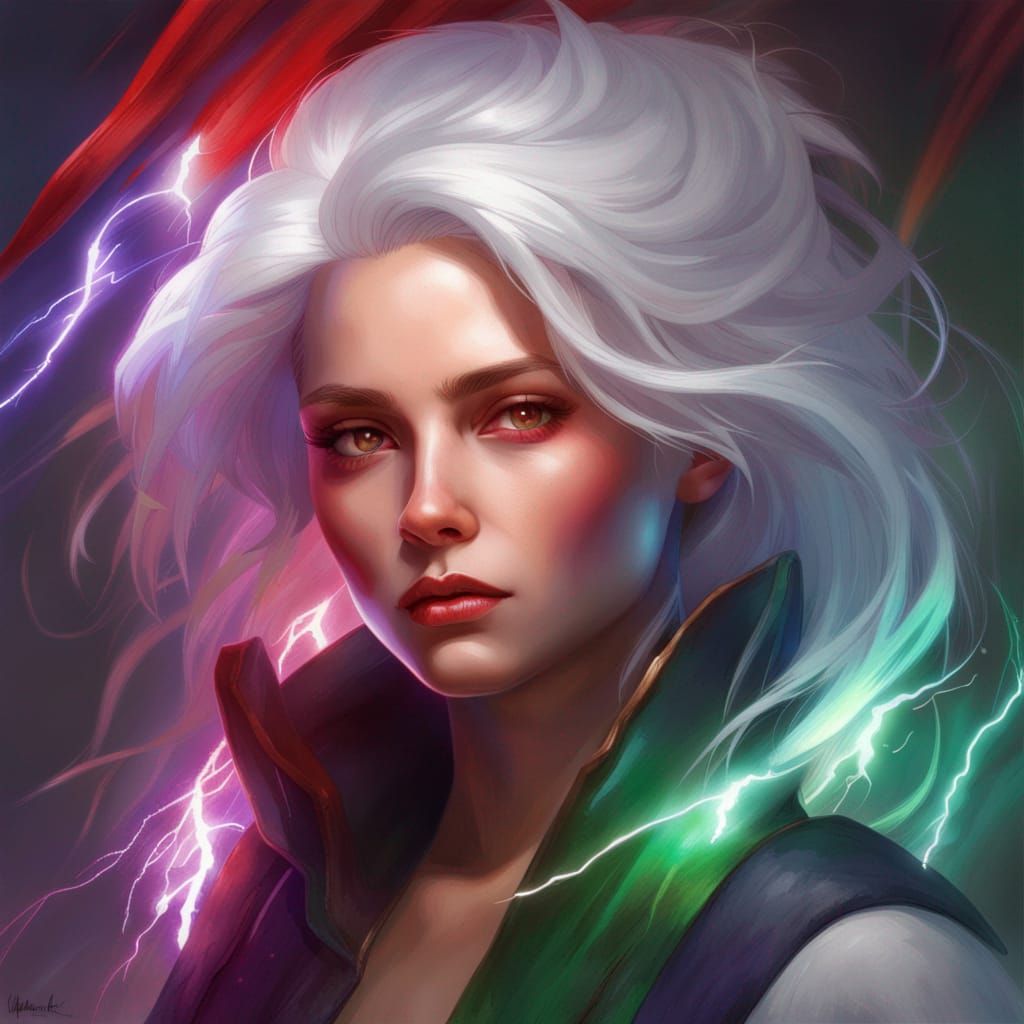 Girl with Lightning Hair: Hyperdetailed Portrait
