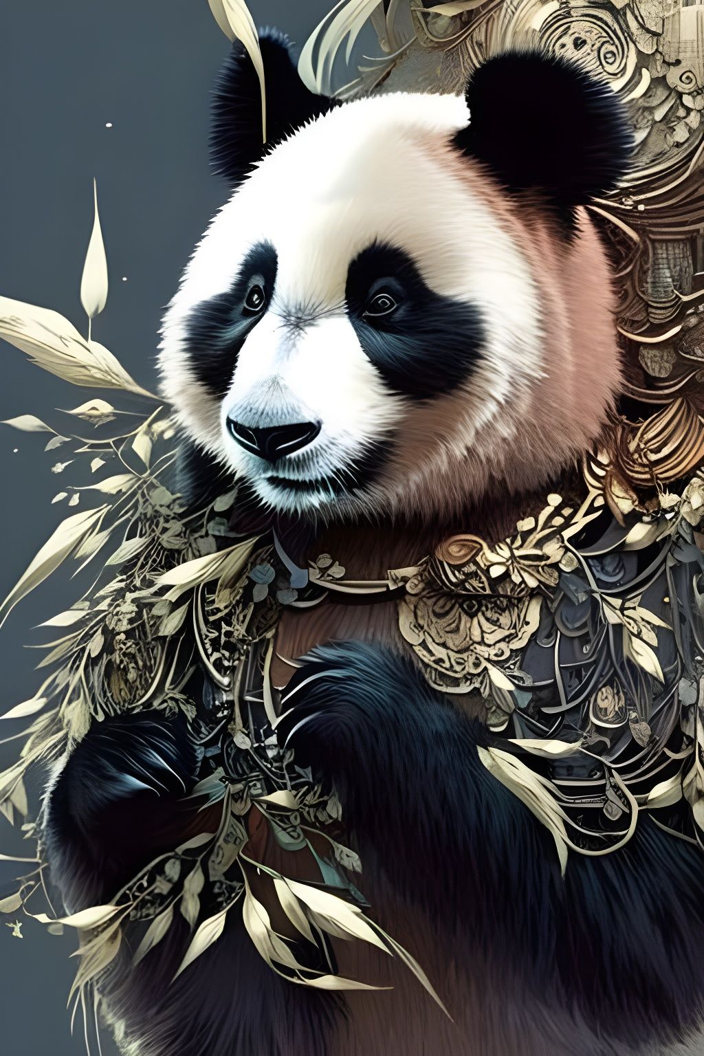 Detailed Panda Portrait with Organic Motifs