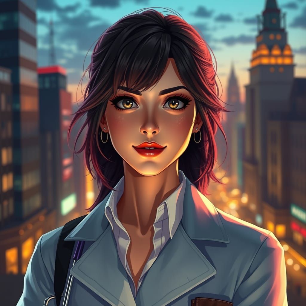 Female Scientist in Dieselpunk Style with Expressive Eyes
