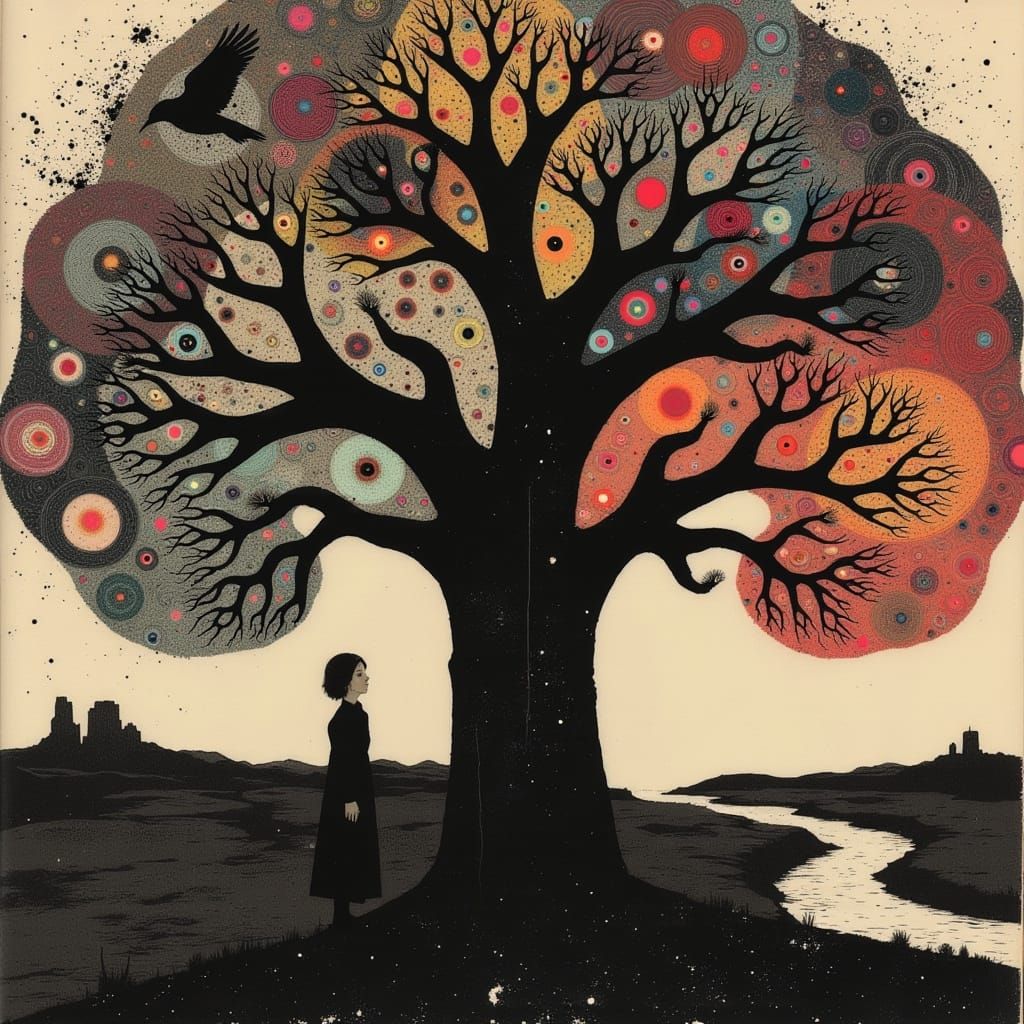 Surreal Bohemian Tree of Life in Vibrant Earth Tones, Inspir...