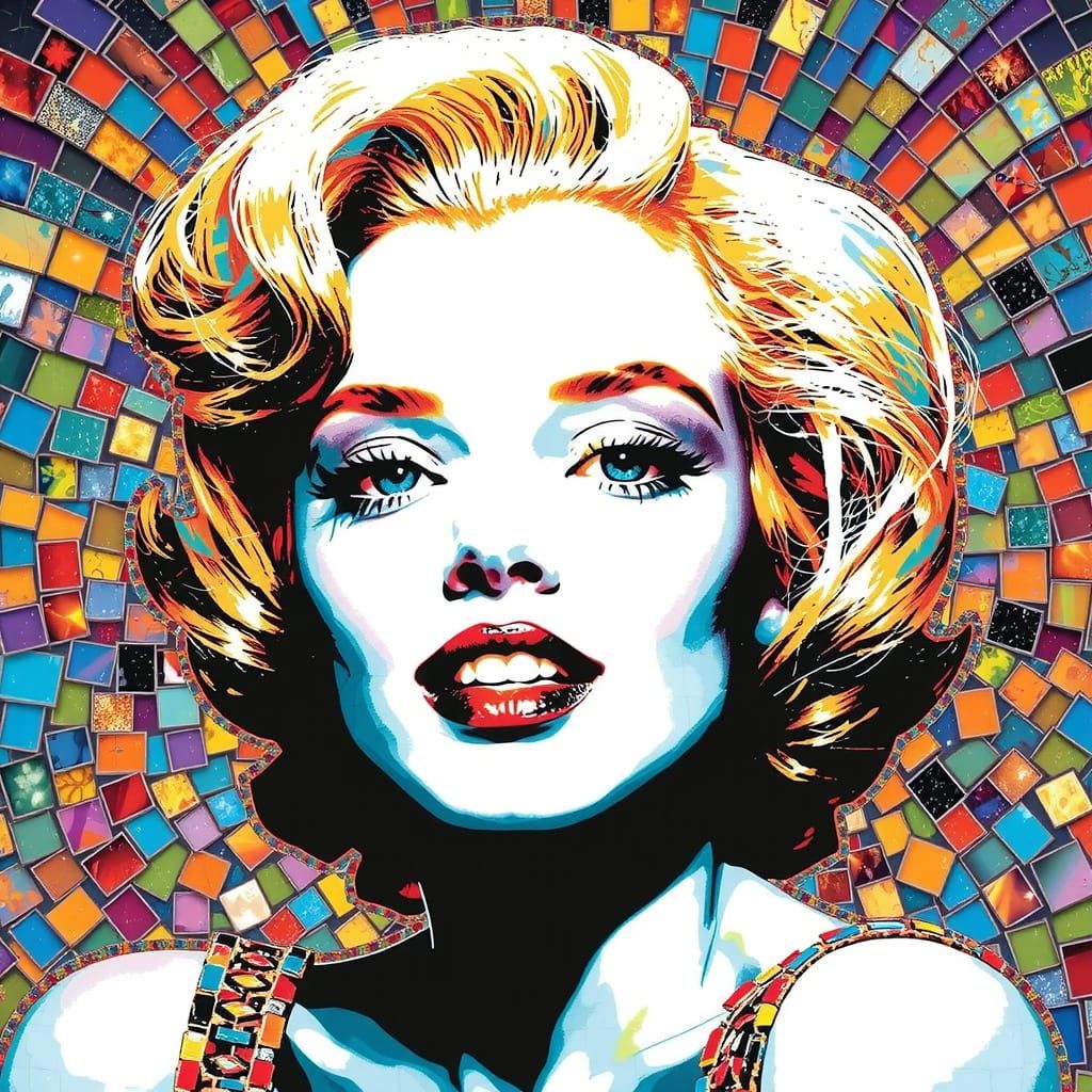 Iridescent Mosaic Woman in Starry Night Sky