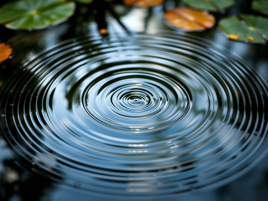 Garden Pond Ripples in Summer Rain