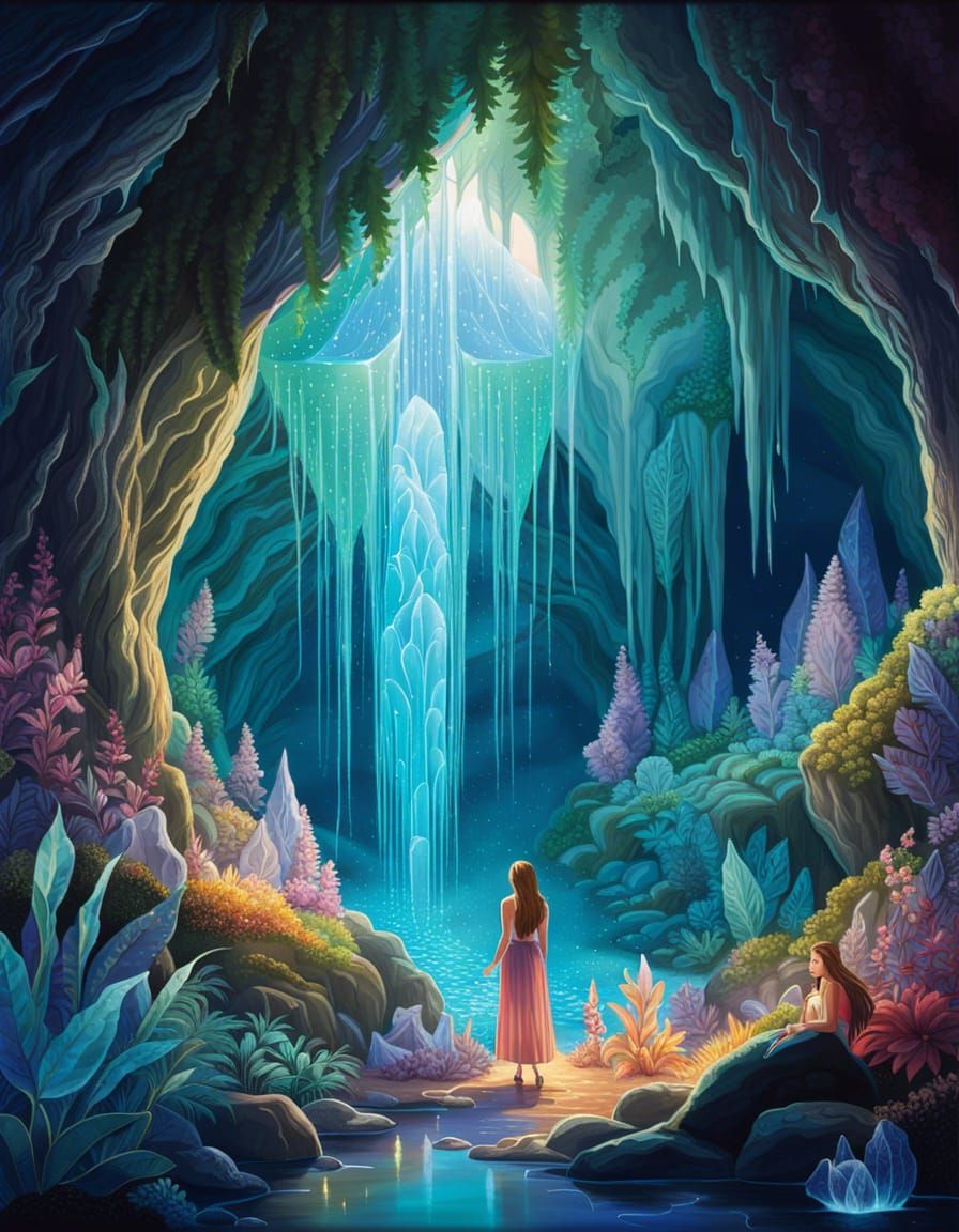 Surreal Crystal Cave Fairytale Illustration
