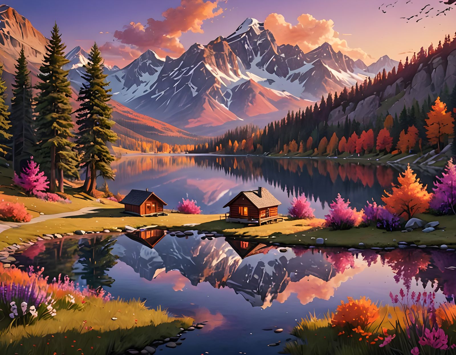 Snow-Capped Mountains at Sunset in 3D Render