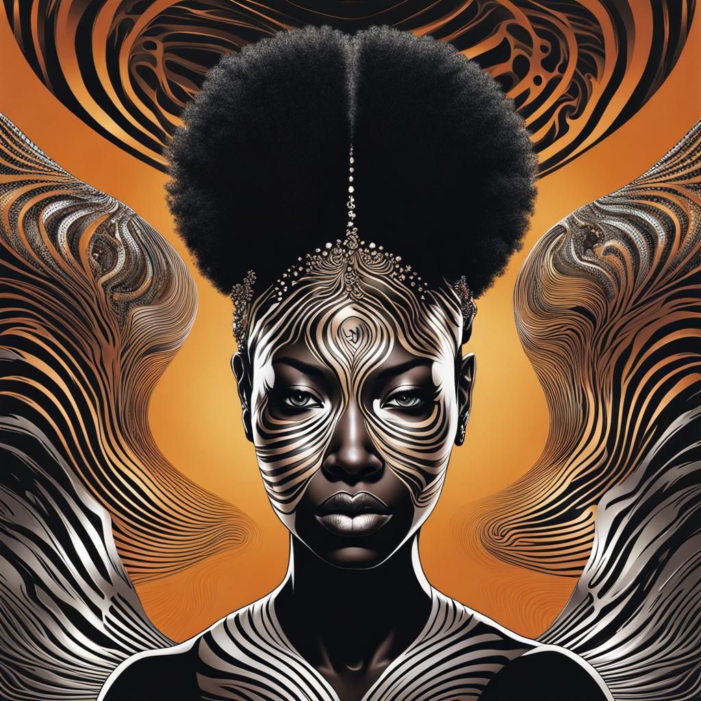 Afrocentric Woman with Zebra Pattern in Stimwave Style