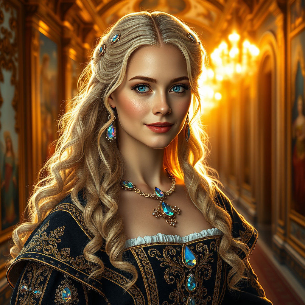 15th Century Queen with Blonde Hair in Digital Art