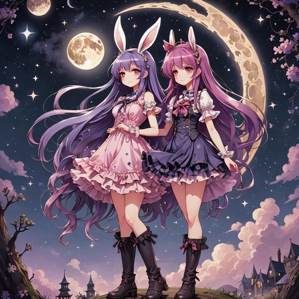 Anime Girl Holds Moon in Moe Style Illustration