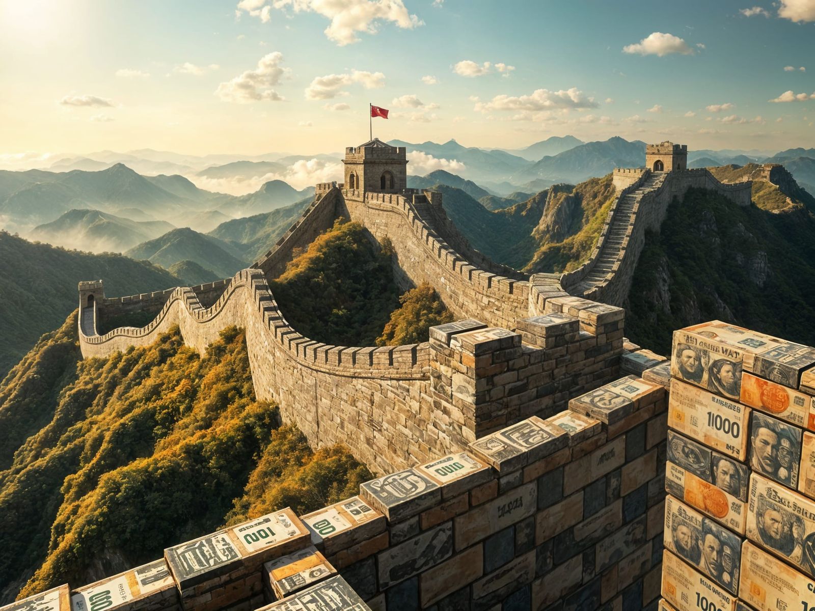 Epic Wall of Money Stretches Across Landscape