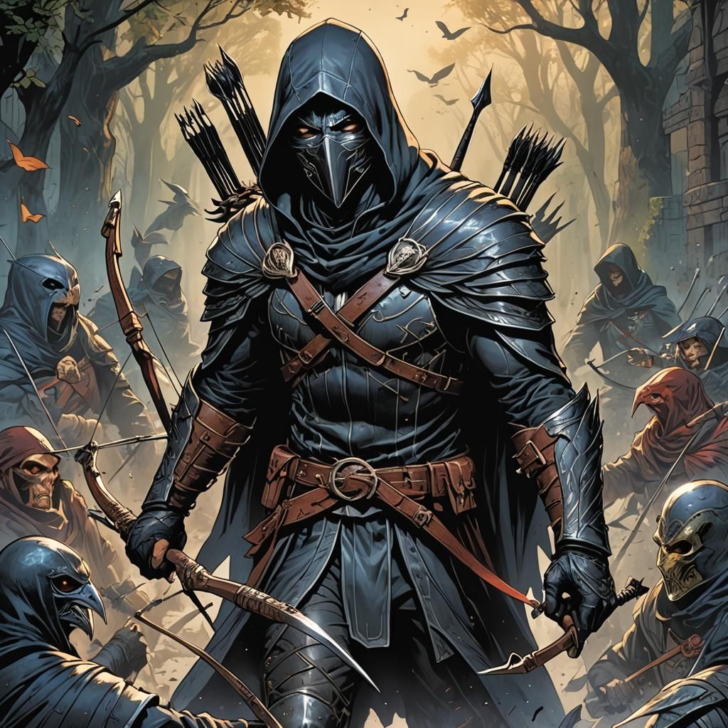 Assassin with Bird Mask in Comic Book Art
