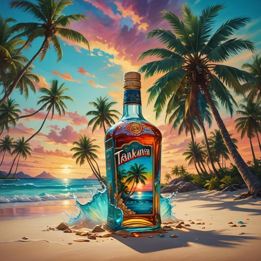 Rum Takamaka on a Tropical Beach as Oil Painting