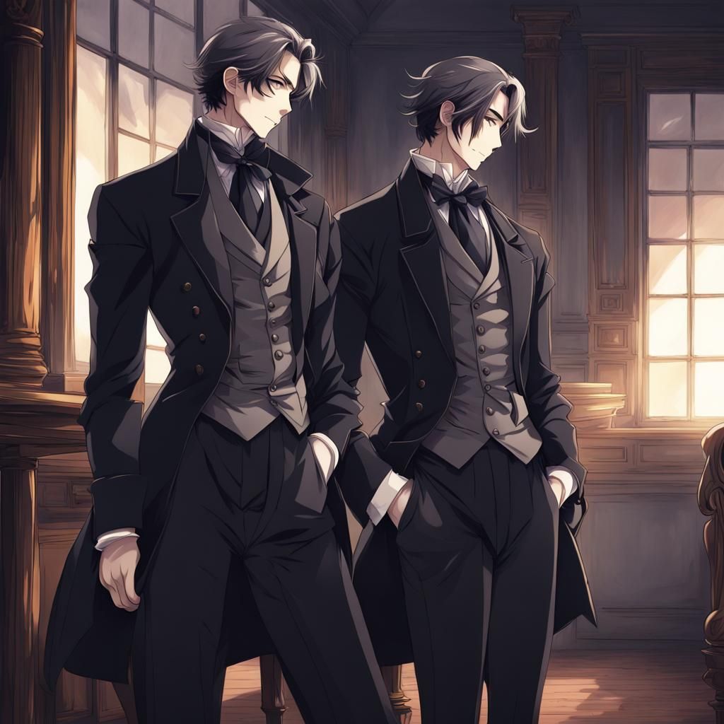 Victorian Men in Anime Style, Back to Back