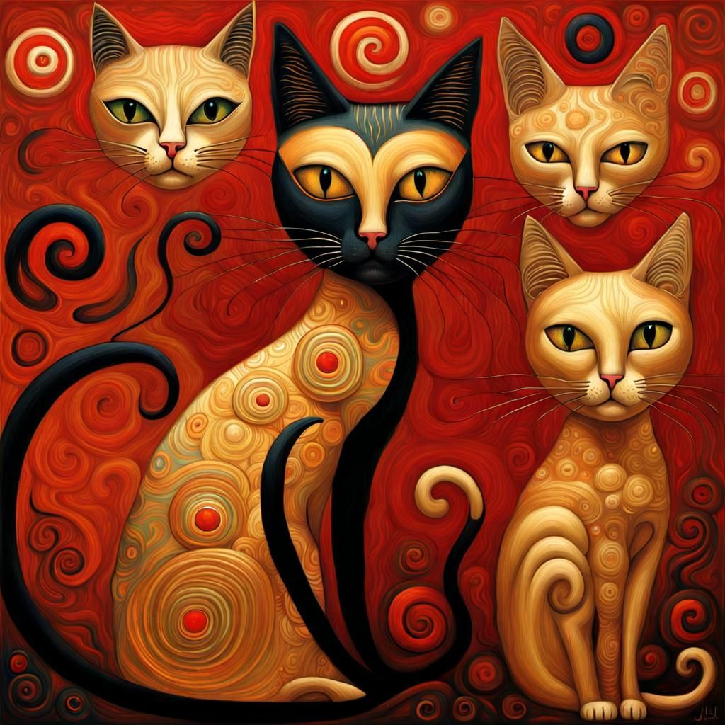 Golden Cats in Surrealist Style