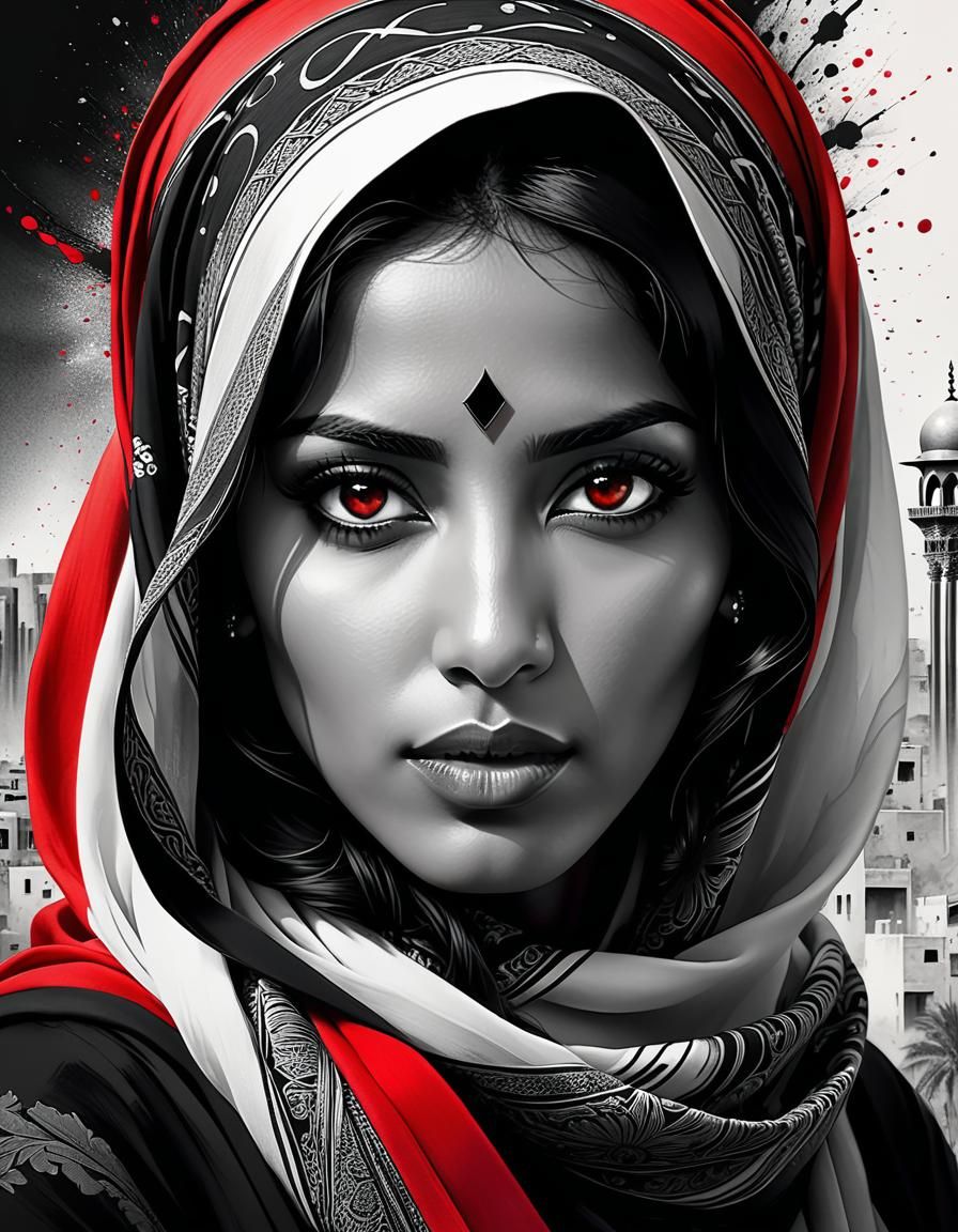 Striking Portrait of Palestinian Woman in Black and White