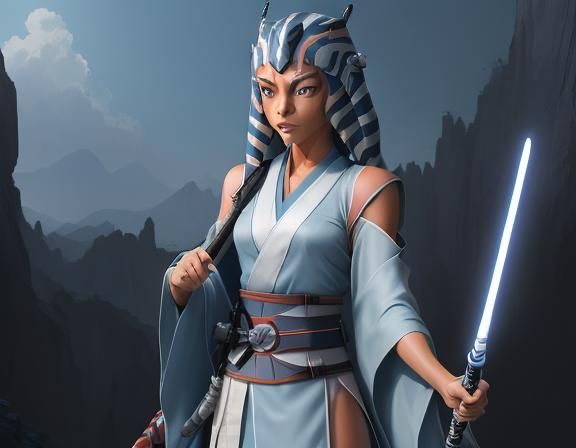 Samurai Ahsoka Tano in Anime Key Visual Style