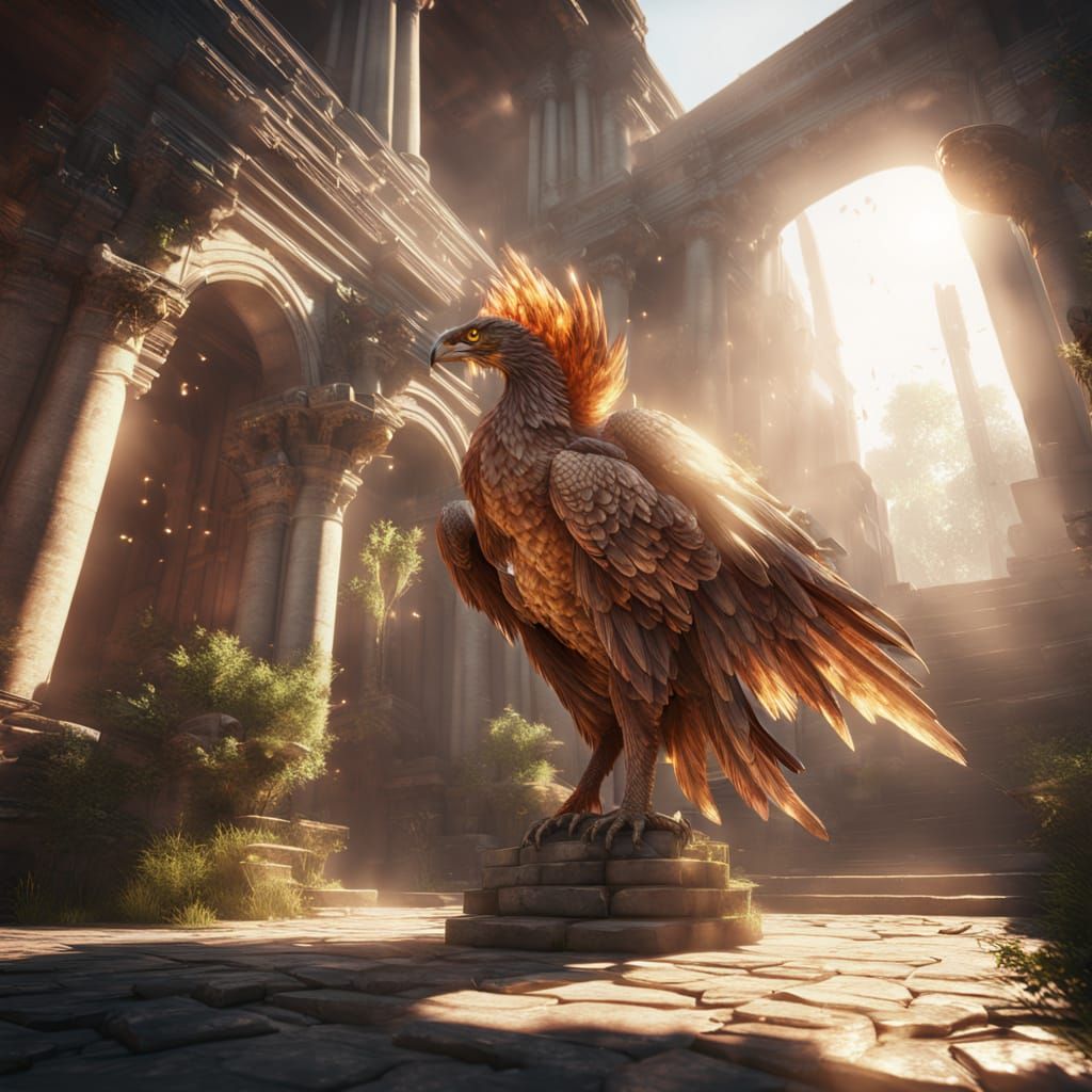 Majestic Phoenix Rises from Golden Flames