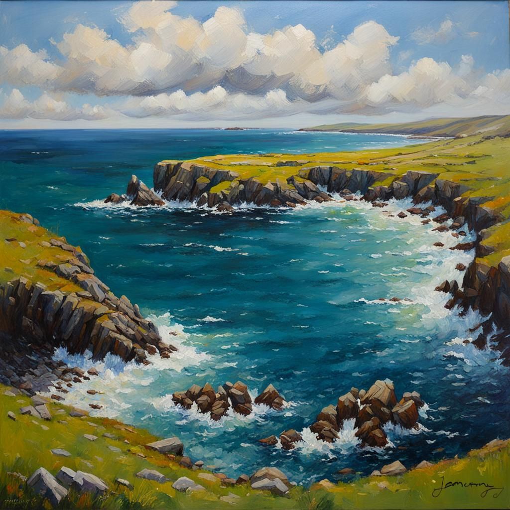Irish Coastline in Oil Painting Style