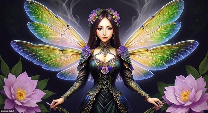 Intricate Dragonfly-Winged Girl in Ethereal Fantasy Style