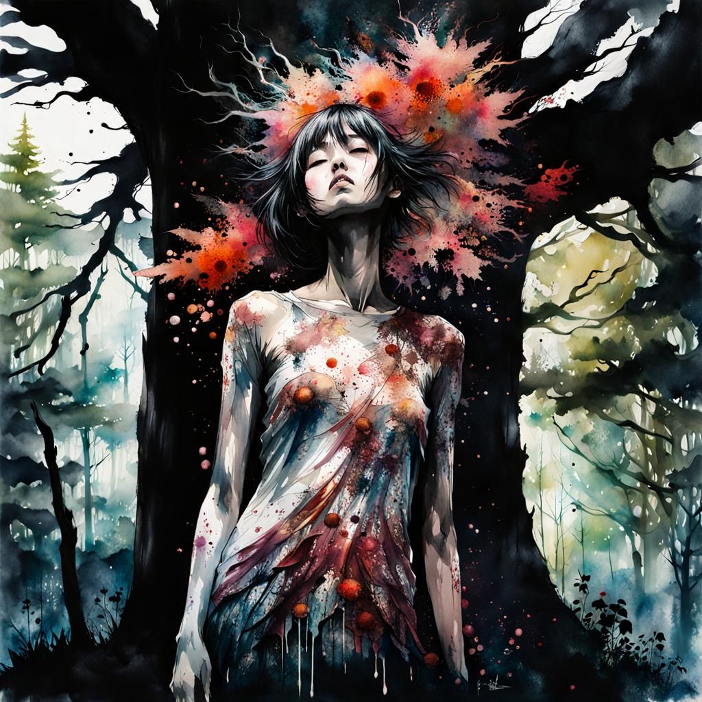 Macabre Cronenberg Body Horror Monster in Watercolor