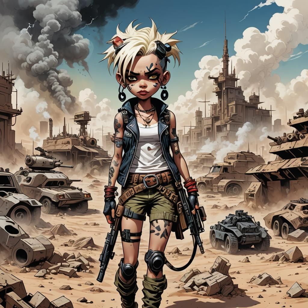 Tank Girl in Desert Wasteland, Comic Book Art