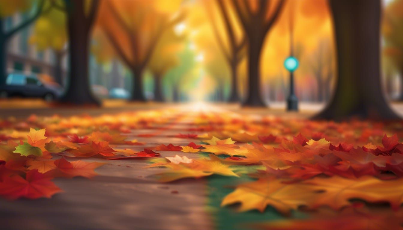 Autumn Boulevard in Vibrant Colors, Realistic Painting