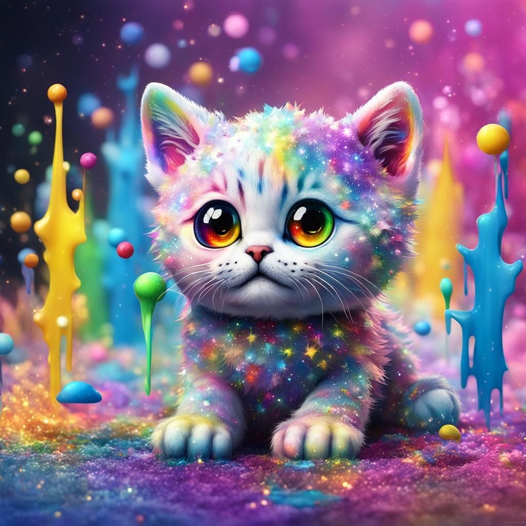 Baby Cat Ink Paint Rainbow Tie-Dye Art