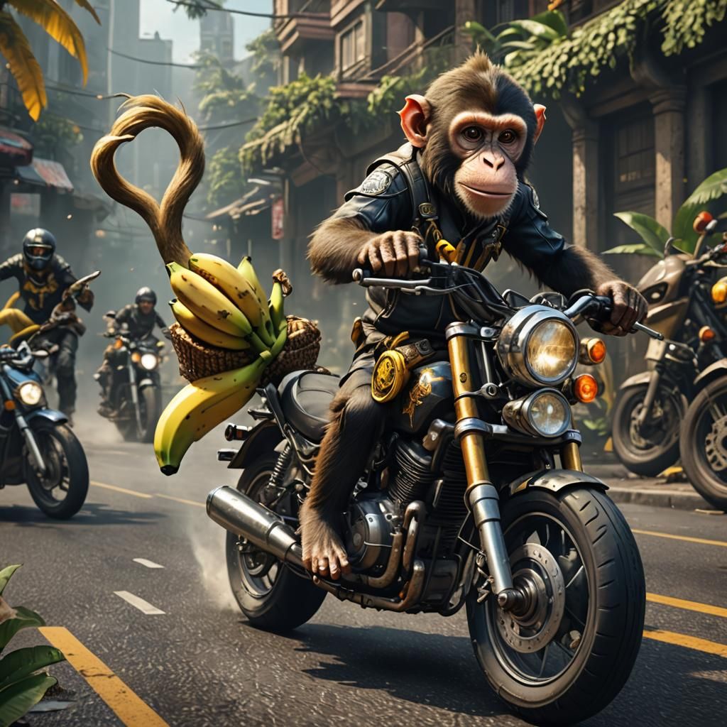 Monkey on Motorcycle: Detailed Fantasy Concept Art