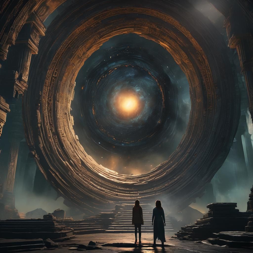 Girl Confronts Black Hole in Ancient Temple