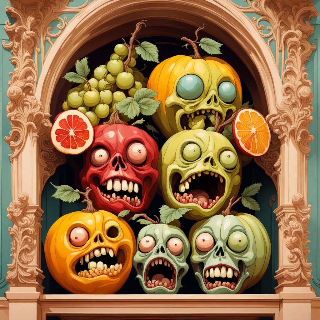 Zombie Fruit in Art Nouveau Rococo Style
