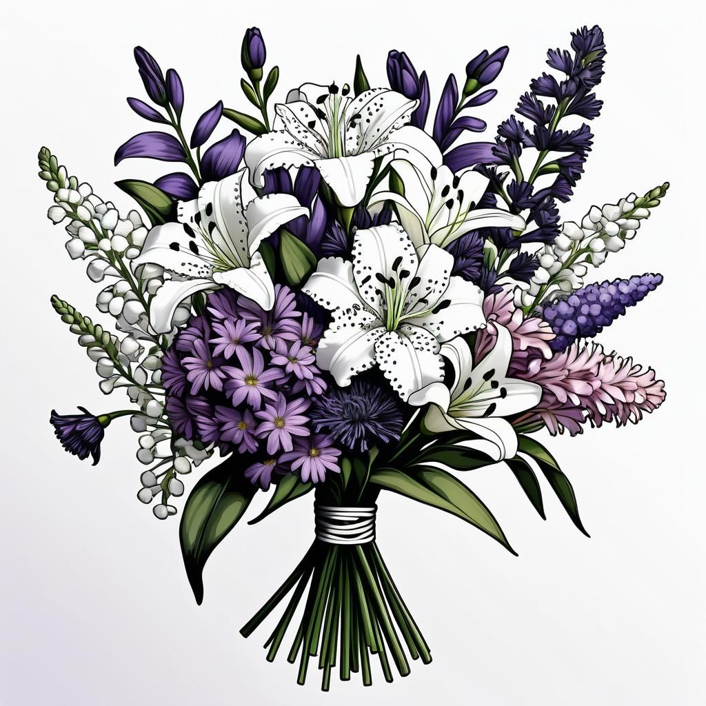 Monochrome Tattoo Ink Bouquet of Flowers