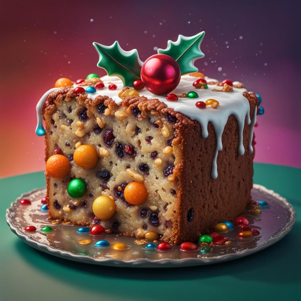 Hyperrealistic Christmas Fruitcake Splash Art