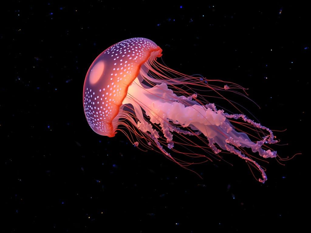 Bioluminescent Jellyfish Illuminates Cosmic Dance